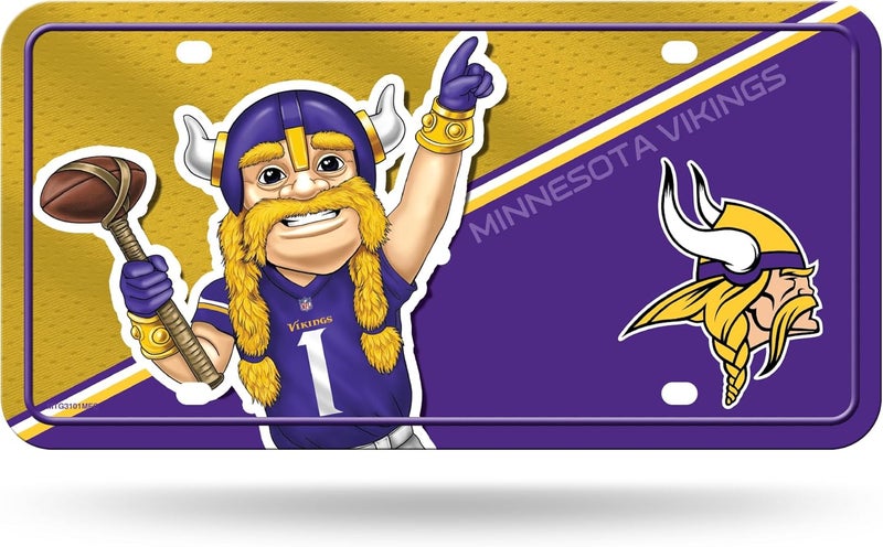 NFL Football Minnesota Vikings Mascot Design Metal License Plate 6" x 12" - Great for Truck/Car/SUV
